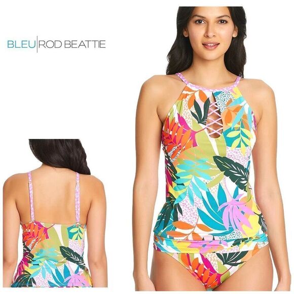 NEW. Bleu Rod Beattie underwire tropical print high neck tankini top. 10. Retail - Picture 1 of 6